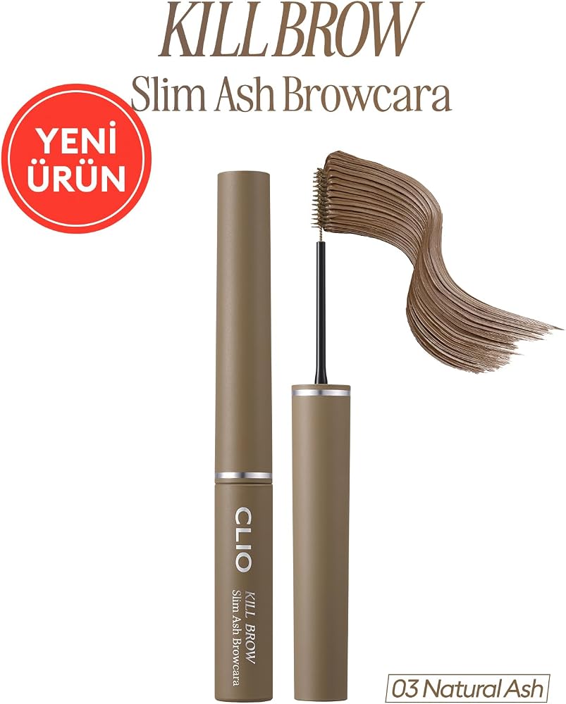 CLIO Ultra İnce Fırçalı, Yoğun Pigmentli Kaş Maskarası Kill Brow Slim Ash Browcara (03 Natural Ash)