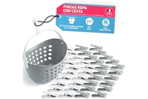 culiclean 40 Pinzas con Cesta para Tender Ropa – Cesta Pinzas Ropa Tender Plástico Resistente y BPA-Free Fabricado en Francia Soft Clip, blanco-ultimate gray, ultimate gray-blanco, cesta ultimate gray