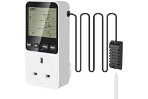Feyio Temperature and Humidity Controller Plug in Thermostat Outlet with Humidity Control 230V Heating Cooling Humidification Dehumidification for Greenhouse Mushroom Grow Tent Reptile Aquarium
