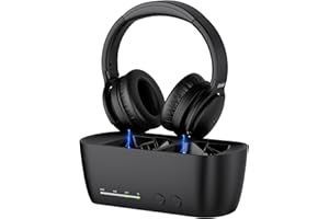 iDiskk Kabellose Kopfhörer für TV, Bluetooth 5.2 Tramsitter & Ladestation, 35 Stunden Audio-Wiedergabezeit, Keine Lippensynchronisationsverzögerung, Digital Opt, RCA, AUX, Plug & Play, Schwarz