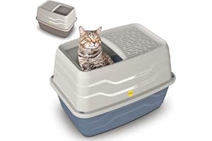 CAT CENTRE Grey Top Entry Litter Tray Extra Deep Covered Toilet Enclosed Loo Pan Anti-Spillage