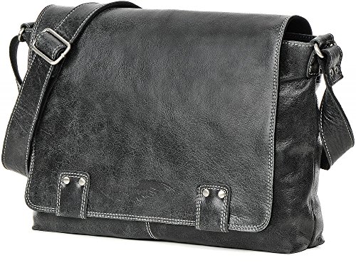 Umh  ngetasche aus Leder  Schwarz - Schultertasche  passend f  r 14  Notebooks und DIN A4 - Unisex Aktentasche 36 x 30 x 8 cm - ger  umige  robuste Le