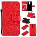 Produktbild Hülle für Huawei Mate 10 Lite [Nicht für Mate 10] Leder Tasche Hülle Case, Handyhülle Flip Cover Ledertasche Muster Blätter Blumen Standfunktion Magnetverschluss Kartenfach Handy Schutzhülle Brieftasche Innere Silikon Case Schale für Huawei Mate 10 Lite, Hancda Klapphülle Flip PU Leder Handytasche Etui Shell Handyhüllen Tasche für Huawei Mate 10 Lite - Rot