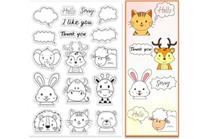 PH PandaHall Sello transparente de animales de dibujos animados, elefante, oveja, león, conejo, oso, sello de silicona, caja de diálogo, sello de goma transparente para hacer tarjetas de invitación,