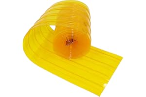 POWEKA Rideau Laniere PVC pour Porte Niche Chien，3.6m*20cm (avec 2pc Metal Strips),Jaune Rideau à Lanières Transparent Isolant Thermique et Résistant au Froid pour Porte de Maison de Chien