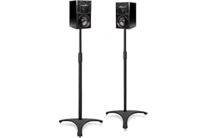 OUUTMEE Juego de 2 soportes para altavoces, altura regulable de 86 a 127 cm, con gestión de cables, soporte para altavoz, capacidad de carga de 3,6 kg cada uno, juego de 2 altavoces pequeños
