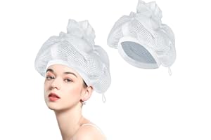 KSJEHW Net Plopping Cap für Lockiges Haar | Trockenhauben für Lockigem Haare | Haarnetz Plopping Haube mit Verstellbarem Kordelzug | Net Plopping Cap for Drying Curly Hair（Weiß）