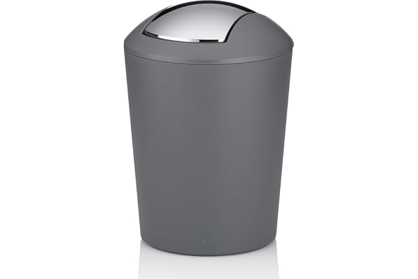 kela Seau à couvercle basculant gris, seau à cosmétique 5l avec couvercle basculant, plastique, MARTA, poubelle salle de bain gris mat