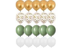 OTMVicor Metallic Gold Balloons - 20pcs Sage Green & White Confetti Balloons, 12in