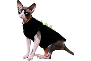 DENTRUN Sphynx - Vestiti per gatti, costume da gatto senza peli con design a dinosauro, camicie in cotone traspirante, solo per gatti, colletto rotondo, magliette quotidiane con maniche, abbigliamento