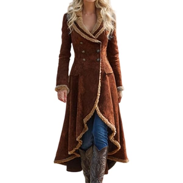 Generisch Winterjas Dames Lange Winterjas Warm Gevoerd Fleece Jas Revers Jas Winter Dikke Trenchcoat Omslagkraag Pluche Nepbont Jas PU Lederen Jassen Dames Jas Bruin, koffie, S