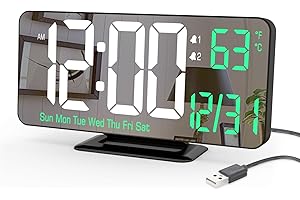 KOSUMOSU Tischuhr 6,7 Zoll Schwarze Digitale Weckeruhr mit Doppelalarm, wecker digital,digitalwecker, Dimmbarkeit, Datum, Wochentag, Temperatur, 12h/24h, Digitale LED-Uhr für Tischdekoration…