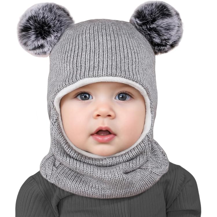 AYPOW Kindermuts winter 1 tot 7 jaar warme muts fleece voering winddichte capuchon met zachte gebreide sjaal met oren dier bivakmuts kinderen jongens meisjes, Oranje, one size