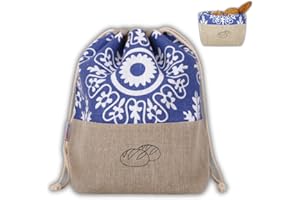 slowroom Sacco per Pane 30 x 34 cm e Cesto per Pane 2 in 1 - Cesto per Pane in Tessuto - Doppia Fascia di Lino - Sacchetto per panini Traspirante e Decorativo - Cesto per Pane Facile da Mantenere