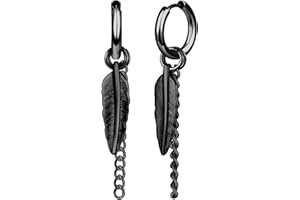 Yumilok Boucles d'oreilles Créoles en Acier Inoxydable pour Hommes: Pendantes d'oreilles de Plume et Chaîne - Fashion Anneau d'oreille Femmes - Bijoux Fantaisie Décoration Adolescent