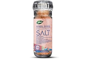 Dabur Himalayan Pink Crystal Salt Glass Grinder - 125g (4.4 Fl oz) - Easy-to-Use Pink Salt Mill & Spice Grinder for Flavorful Cooking