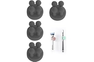 ZAYIN 4 sztuki Silikonowe uchwyty na szczoteczki do zębów, wielofunkcyjne haczyki, wodoodporne, samoprzylepne, do zawieszenia na ścianie, łazienki, kuchni, salonu (4 sztuki Czarny)