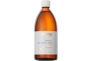 Vitabay Or Colloïdal 10 PPM 500 ml à Haut Dosage dans un Flacon en Verre Ambré - Diluer 2 g Dans l'Eau Par Jour - Or Colloïdal Pur à 99.99% Sans Additifs - Produit Adapté Pour le Corps et le Visage