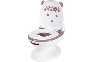 Bebeconfort Minitoilette, Töpfchen Baby, 1–3 Jahre, 0–20 kg, Lebensechtes Design mit Spritzschutz, Echtes Spülgeräusch, Abnehmbare Schüssel, Leicht zu Reinigen, Gummifuß, Bär Lavendel