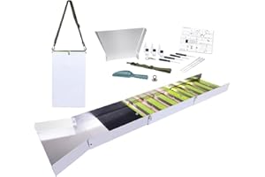 WODGOD Complete Sluice Box Gold Panning Kit, 50" Folding Aluminum Alloy Gold Mining Equipment, 17 Pcs Gold Prospecting Kit with Crevice Picks, Tweezer Magnifier, Pipette, Magnets and More