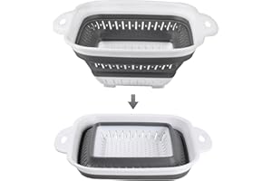 4UBonLife Scolapasta Pieghevole in Silicone, Filtro Cucina Pieghevole Colino per Pasta in Plastica， Colander da Cucina Salvaspazio, per Drenare Verdure Frutta (Bianco/Grigio, Formato M)