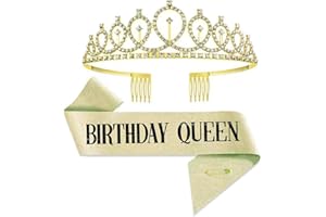 ZHOUHON Birthday Crown Birthday Sash Princess Crown Glitter Rose Gold Birthday Girl Sash & Rhinestone Tiara Kit for Birthday Gift Party Accessories and Decorations (Pink)