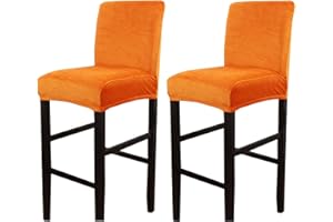 CLGTY Velvet Stretch Bar Stool Covers, Soft Removable Height Stool Covers With Elastic Bottom Non Slip High Seat Chair Protectors For Dining Room Kitchen Barstool-Orange-2PCS