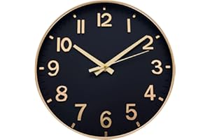 ‎HZDHCLH HZDHCLH Funk Wanduhr 30 cm Lautlose Wanduhr Ohne Tickgeräusche, Moderne Batteriebetriebene Uhr für Zuhause, Küche, Wohnzimmer, Büro, Wanddekoration (Schwarzes Gold)