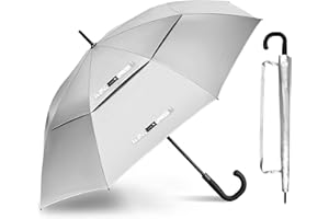 ZOMAKE Ombrello Golf Grande 54 Inch- Ombrello Parasole Anti UV Con Impugnatura a J,Ombrello Golf Grande Antivento Apertura Automatica,Ombrello Robusto Da Viaggio per Anziani E Bambini(Argento E Nero)