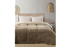 TATA HOME Trapunta Invernale Matrimoniale Imbottita in Morbida Microfibra da 540 gr/mq Tessuto Vellutato Piumino Caldo ad Effetto Flanellato Coperta Letto Invernale Misura 260x260 cm Mod. Velvet Colore Tortora