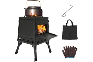 Tältugn med rör, tältvärmare med bärväska och brännstång, justerbar trädgårdskamin terrassugn, raketugn för camping utomhusuppvärmning