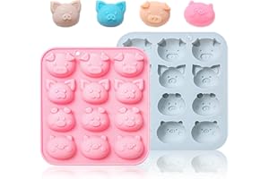 Honicemar Stampo in Silicone a Forma di Maiale Carino con 12 Cavità, Stampi Silicone a Forma di Cartoni Animali, Set di 2 Stampi Per Cioccolato Antiaderenti per Torte Cioccolatini Gelato Caramelle