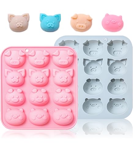 Lot De 4 Moules En Silicone Tête De Cochon Mignons - 16 Cavités Pour Gelée, Fondant, Bonbons, Bombes De Graisse Et Résine - Rose
