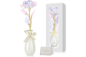 Ruibinlee Rosa Eterna,Regalo Natale Donna San Valentino Regali per Donna Mamma, Suocera, Nonna, Moglie e Fidanzata, Rosa Galassia in Foglia d'Oro con Vaso,Rosa Stabilizzata