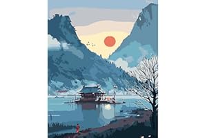 JIEYISIER 通用 Peinture par numéros pour adultes Peinture par numéros Paysage japonais – 40 x 50 cm toile de lin et 3 pinceaux, peinture acrylique (sans bord)