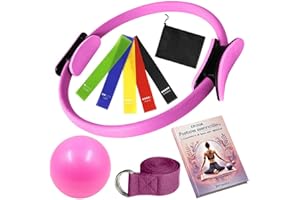 Revalinx - Círculo Pilates con Pelota y Bandas - Kit Yoga Fitness Completo para Muslos, Abdos, Piernas - Anillo de Tonificación Ligero y Portátil - Accesorio Pilates & Yoga en Casa