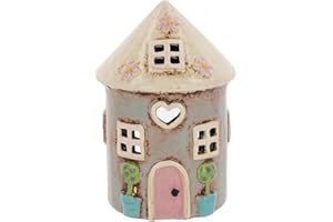 Shudehill Giftware Village Pottery Ceramic Tealight Holder Pretty Garden Floral House Pastel Collection (Round Grey)