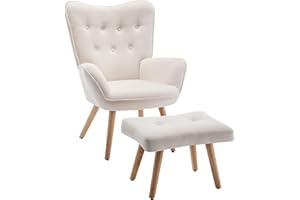 HollyHOME Sillon con Reposapies Salon Sillon Lectura Butacas de Salon Relax Sillones Comodos Terciopelo Dormitorio, Beige