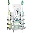 Linkidea Wall Mount Toothbrush Holder for Shower, Stainless Steel Tooth Brush Stand, Self Adhesive Wallmount/Countertop 3 Slots Organizer Compatible with Colgate Extra Clean, Oral-B CrossAction
