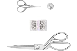 Uaugulft Set di forbici per tessuti, Set regalo di forbici professionali di qualità superiore - Include forbici da sarto, forbici da ricamo, ditale e spilli con testa di perla, argento
