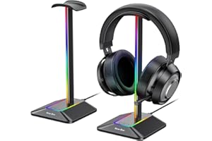 New bee Supporto Cuffie RGB, Gaming Stand Cuffie da Gioco da Scrivania con 7 Modalità di illuminazione e Base in Gomma Antiscivolo Adatto a Tutti gli Accessori per Auricolari, Nero