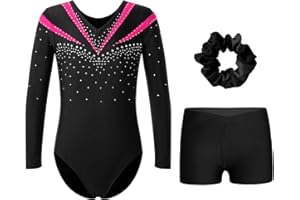 Oyolan Enfant Fille Justaucorps Gymnastique avec Short Ensemble Gym Tenue Patinage Danse Costume Spectacle