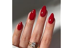 Mrltau 24 Uñas Cortas Postizas en Forma de Almendra para Pegar - Uñas Prensadas (Rojo)