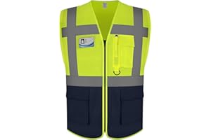 GRAUNTON Gilet di sicurezza ad alta visibilità con tasche, gilet da lavoro riflettente ANSI/ISEA Classe 2