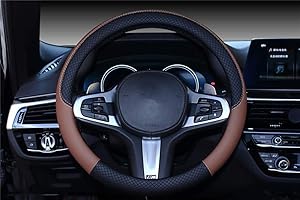 ‎GUTSBOX Universal Auto Lenkradhülle Lenkrad Abdeckung Heavy Duty Lenkradbezug aus Leder 38CM / 15'' Anti Rutsch Lenkradabdeckung Lenkradschoner (Schwarz-Kaffee)