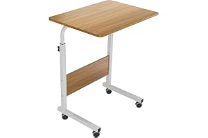 SKY-TOUCH Bedside Laptop Table Height Adjustable Desks Laptop Support Standing Desk,with Wooden Tabletop and Roller Adjustable Bedside Sofa Cart Tray,Computer Dinner Coffee Table Cart(Black 60*40cm)