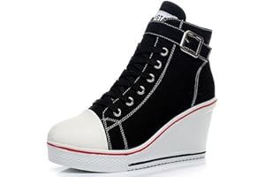 Padgene Zapatillas Moda de Lona Zapatos Altos Tenis Deportivos Casual Calzado Canvas para Mujer con Cordones y Cremallera Lateral
