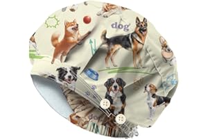 DELORIGIN Pet Dogs Bouffant Scrub Caps with 4 Buttons Cotton Adjustable Nurse Scrub Hats with Sweatband Working Surgical Caps for Women Men Vet Nursing Make Up Cooking Head Cover One Size Fits All