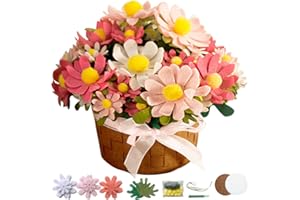 BAZIMA DIY Felt Flower Art Craft Kit, DIY Daisy Pot Bonsai Kit, 33 Daisies,Floral Gifts,Beginner Craft Kit,Arrange Pre-Cut Felt Flowers and Foliage