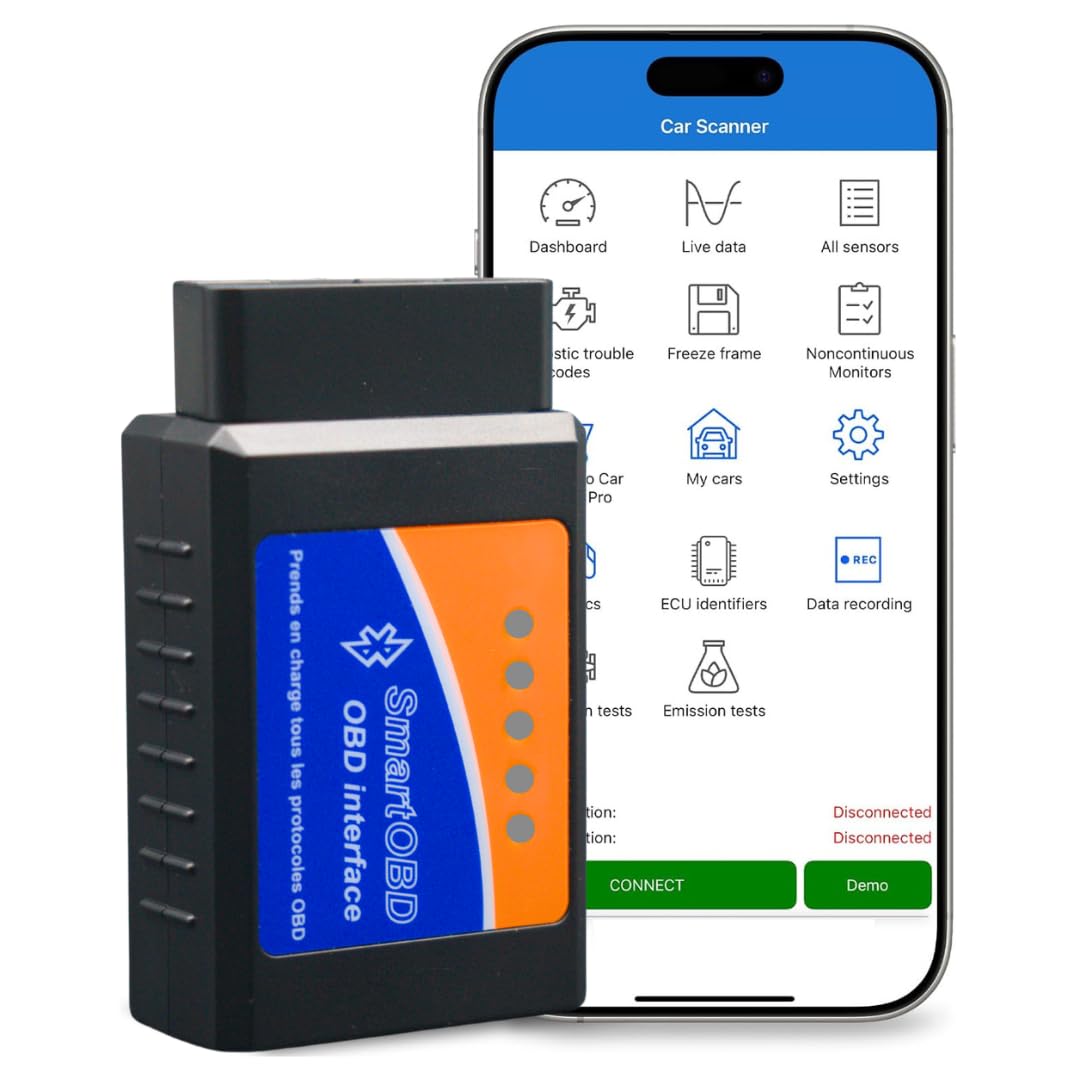 OBD Bluetooth – OBD-autodiagnose | foutcodes lezen en wissen | compatibel met alle voertuigen, Android & iPhone | OBD-koffer – ondersteuning 7 dagen per week SmartOBD